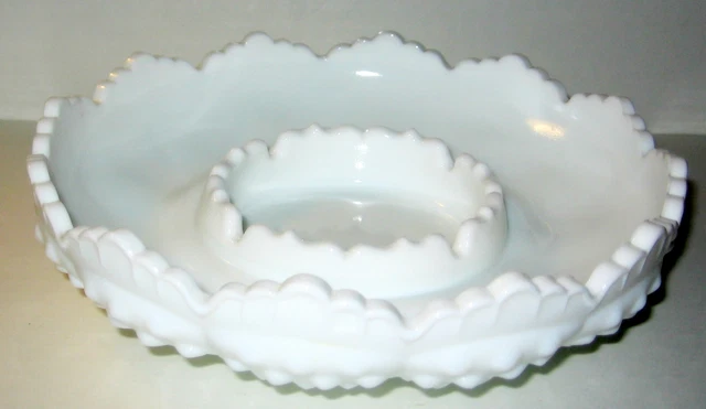 Vintage Fenton White Milk Glass Hobnail Chip & Dip Bowl Candle