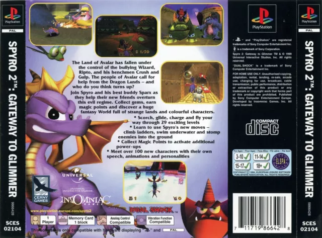 Spyro 2 Ps1 Rear Inlay Only