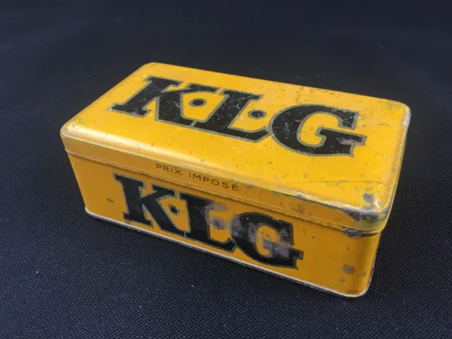 Ancienne boîte à bougies KLG en tôle jaune Déco vintage garage