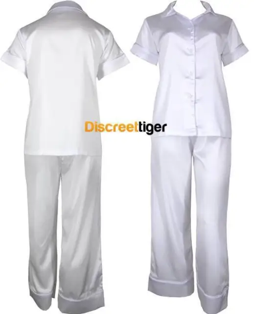 Silky White Satin Pyjamas Silk PJs Long Pants Spring Pajamas Plus Sizes 6 - 26