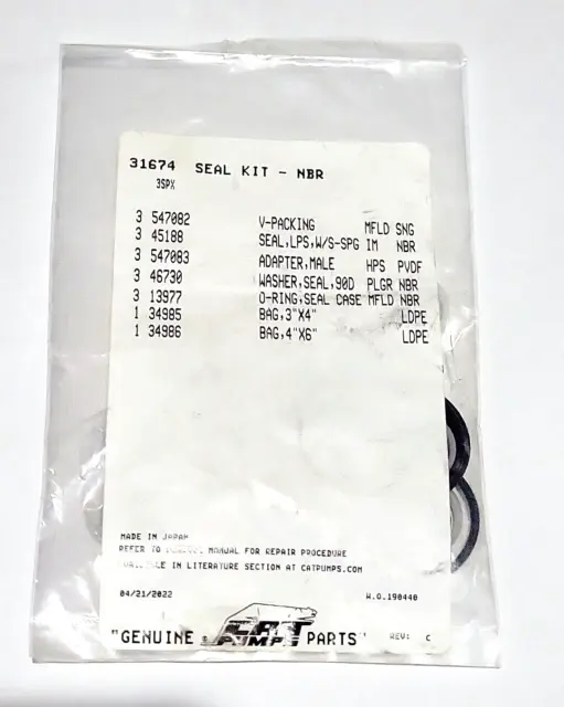 31674  Seal Kit  Cat Pumps  3Spx , 3Spx30G1I , 3Spx35Gei ,   Oem  Kit