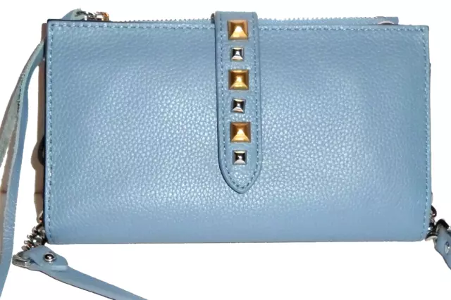 REBECCA MINKOFF Cement Blue Leather Multi Studded Wallet Purse Crossbody NWT