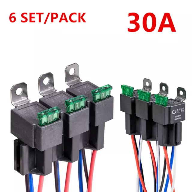 6 Pack 30A Automotive Fuse Relay Car Socket Switch Harness Set 4Pin 12V DC