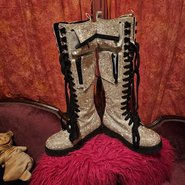 DOLLS KILL CLUB Exx Icy Bling Brigade Pocket Combat Boots Rhinestone US Size 6 195.00 PicClick