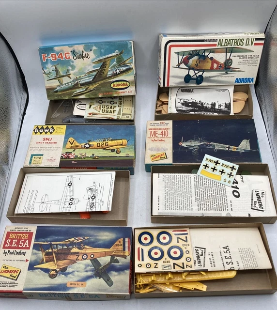 Aurora Lindberg Hawk Model Kit 1/72 Lot of 5 Vintage 1960's & 70's Military