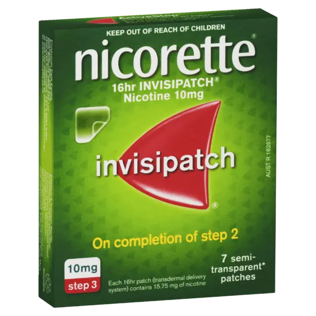 Nicorette 16hr Invisipatch Step 3 (10mg/16hr) 7 Patches Quit Smoking Aid