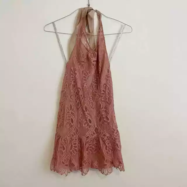 Revolve Lovers + Friends Giselle Dress Womens XS Pink Lace Cross Strap Open Back