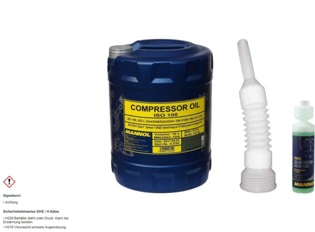 10L MANNOL Kompressoröl Compressor ISO 100 inkl Auslaufschlauch Scheibenreiniger