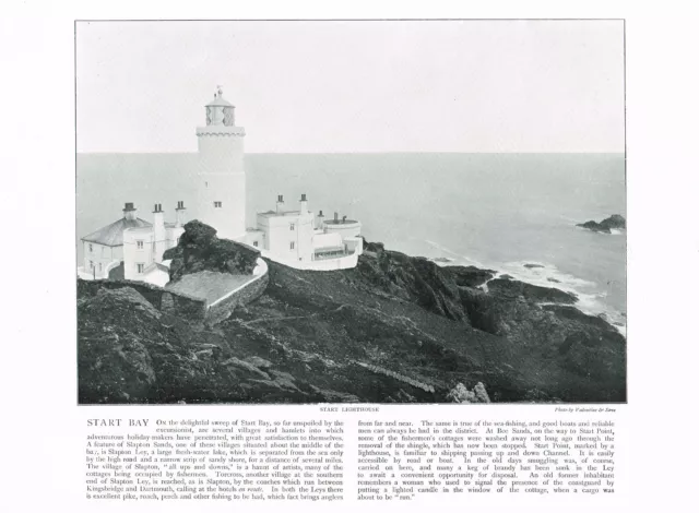 Start Bay Lighthouse Dorset Antique Picture Old Victorian Print 1900 ROC#274