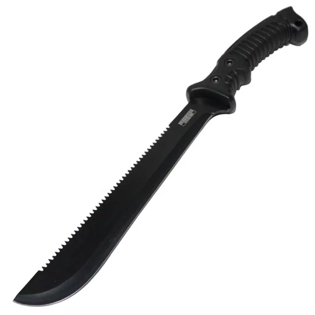 BLACK Survival SERRATED Fixed Sharp Blade Jungle Hunting Machete + Sheath 15.5"