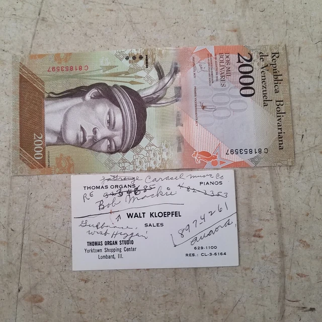 Walt kloepfel thomas organs Business Card Music LOT Foreign currency Venezuela