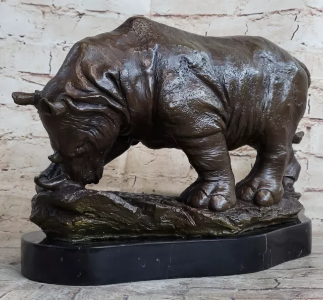 Incredibly Detailed Rhinoceros Bronze / Black Rhino Art Hot Cast Sculpture