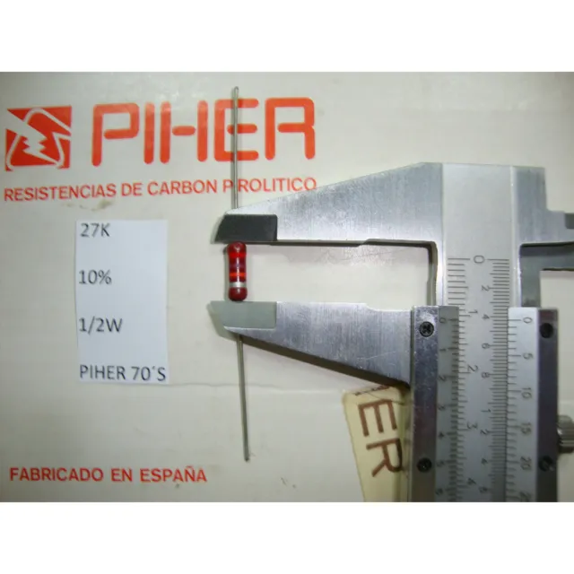 Vintage Piher Resistor. 1/2W 27K 10% *1 Pc* Nos 1970´S + Rc338
