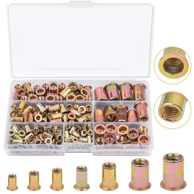 190pcs Flat Head Rivet Nuts Threaded Insert Nutserts  Automotive