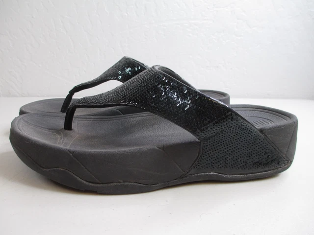 FitFlop Black Sequin Womens Electra Classic Flip Flop Sandals Size 5 3