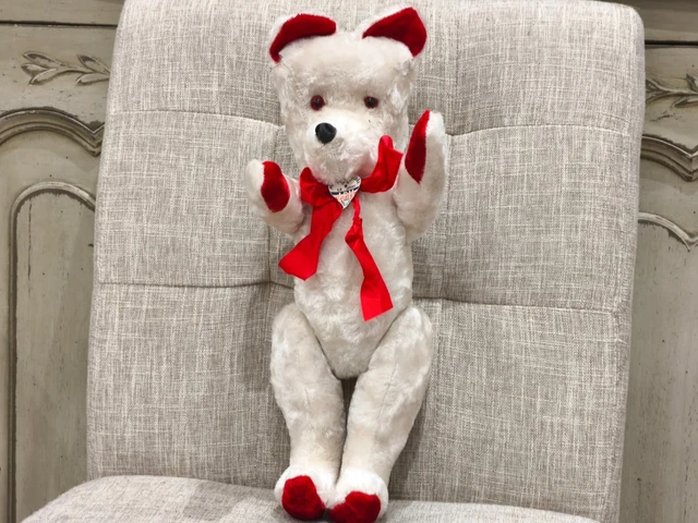 Ancien Ours En Peluche Articulé 45 Cm – Yeux En Verre – Béret écossais Vintage