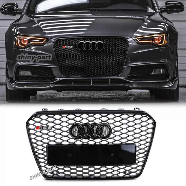 Rs Style Honeycomb Front Bumper Grille Gloss Black For Audi A5 S5 B8.5 2012-2016