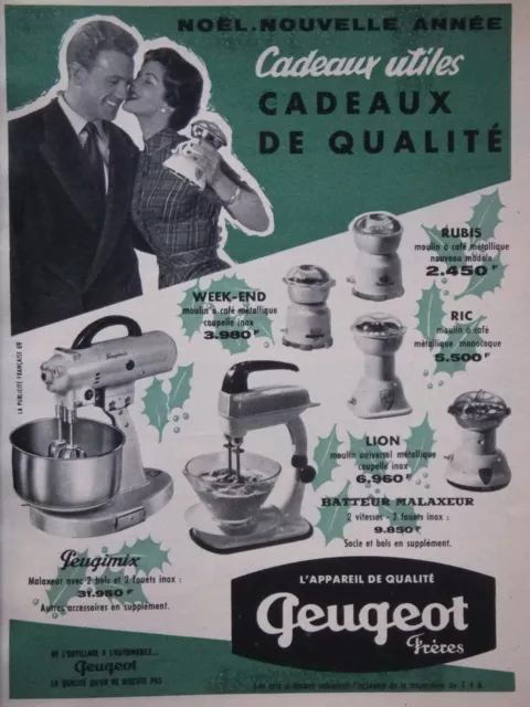Publicité Presse 1957 Peugeot Le Peugimix Et Moulin A Café Batteur - Advertising