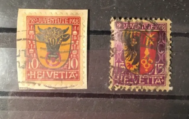 Schweiz 1918 Mi.Nr. 143, 144, Wappen I gestempelt, Switzerland 2 stamps used