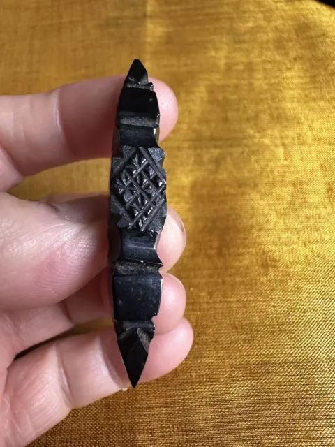 Victorian Carved Whitby Jet ( Good) Metal Setting Brooch