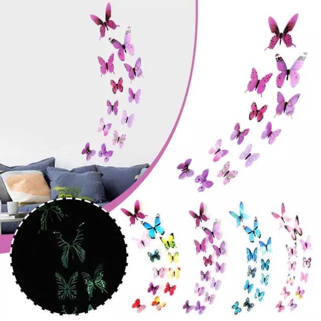 12x 3D Luminous Butterfly Moon Stickers Art Design Wall Decal Home Decals G8Y1