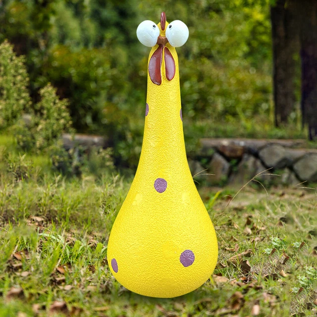 Harzfarbe großes Auge Kükenstatue langer Hals Huhnkunst Gartenornament (gelb)