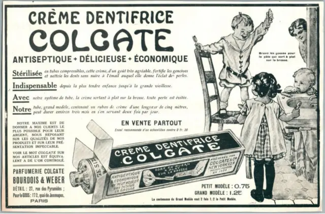 Colgate Creme Dentifrice Paris 1915 Publicite Ancienne Toothpaste Antique Ad