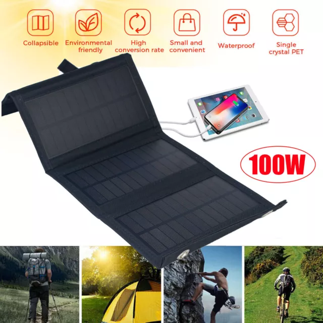 Solar Panel Portable Foldable 100W USB Charger Power Bank Phone Battery Charger