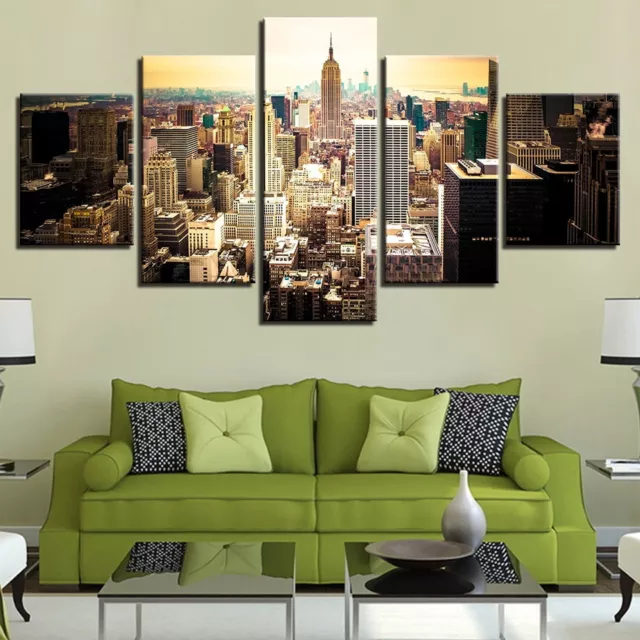 New York Skyline Empire State Building 5 Panel Canvas Print Wall Art Home Decor