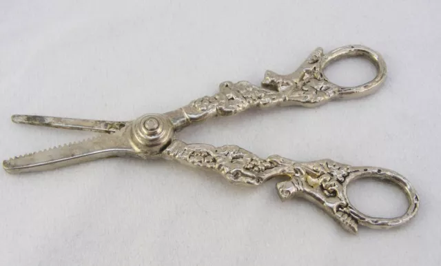 Antique Vintage Grape Scissors Silver Plated Fox & Grape Design Ornate Heavy