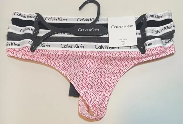 New 3 Pack CK Calvin Klein Thong Panties QP1259X Black/Gray/Hearts Size Medium