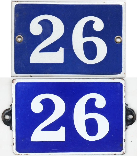 Old blue French house number 26 door gate plate plaque enamel steel metal sign