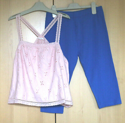 Next Girls Pink Broderie Anglais Top & Blue Cropped Leggings Age 13 Years BNWT