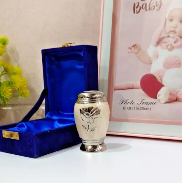 Small Mini Keepsake Cremation Urn for Human Ashes Solid Brass  & Unique Urn 2