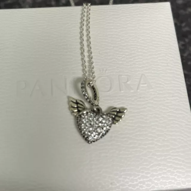 Authentic Pandora #398505C01-45cm Pave Heart and Angel Wings Necklace | eBay