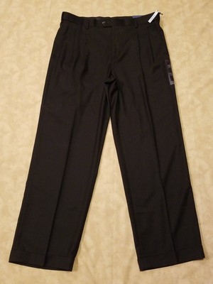 Croft And Barrow Black Stretch Classic Fit Pleated Front Dress Pants Mens 36x30