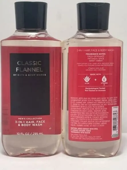 Bath and Body Works 2 Pack Classic Flannel 2-in-1 Hair + Body Wash 10 Oz.