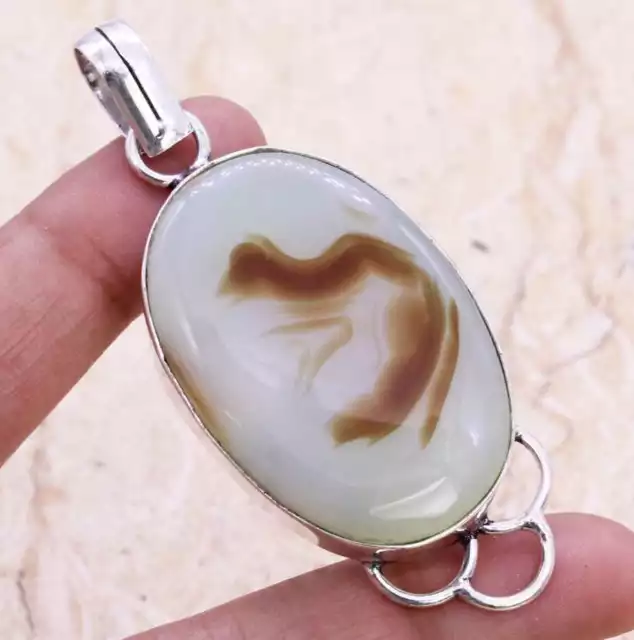 Stripped Agate Art Piece 925 Silver Plated Pendant of 2.5"