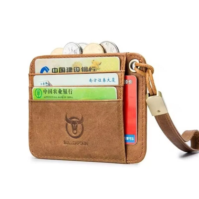 Porta carte di credito in pelle con porta carte di credito RFID protette per porta carte di credito da uomo, portafogli portatile tascabile, cerniera per uomo e donna (Blu chiaro