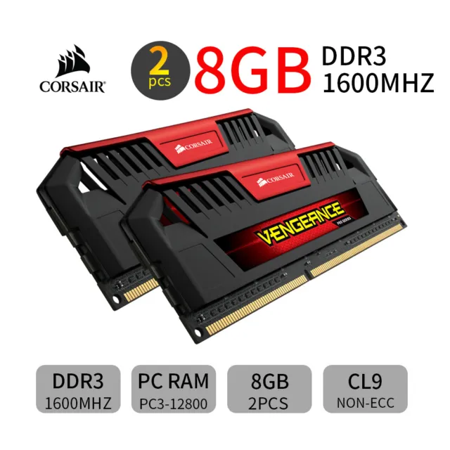 Corsair Pro 16GB 2x 8GB DDR3 1600MHz CL9 PC3-12800U PC RAM CMY16GX3M2A1600C9R AB