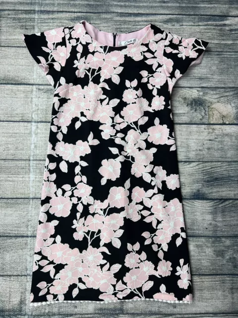 Chetta B Dress Womens Medium Pink Black Textured Floral