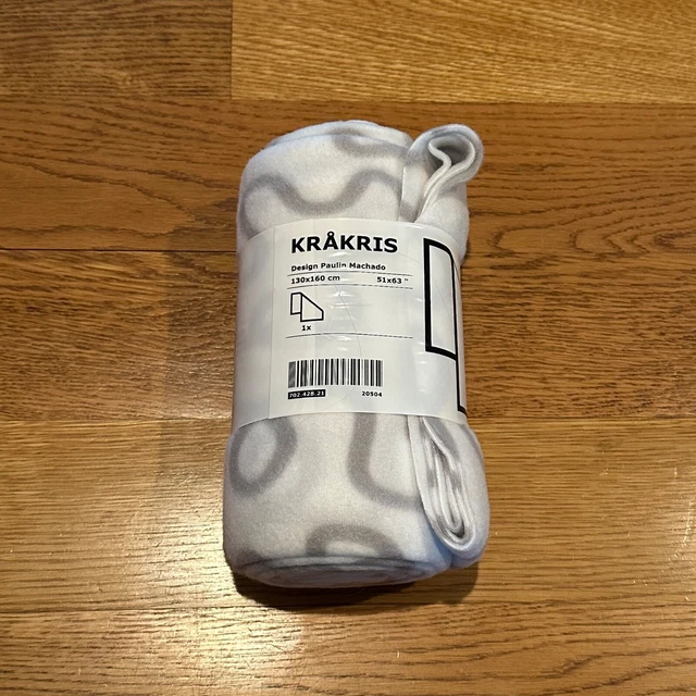 NEW IKEA Krakris Paulin Macho 51x63 Fleece Throw Blanket White Grey Pattern 2012