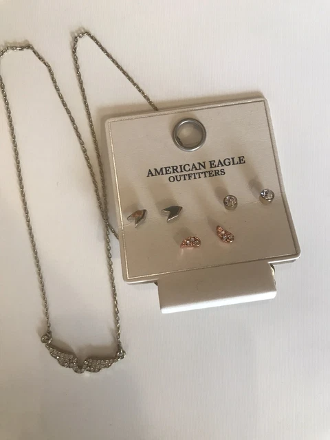 American Eagle Outfitters Stud Earrings Angel Wings Necklace Set Silver Gold