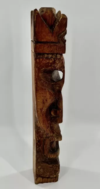 Folk Art Carved Face Primitive Wood Sculpture/23” H/Tiki/Hand Carved/Home Decor 3