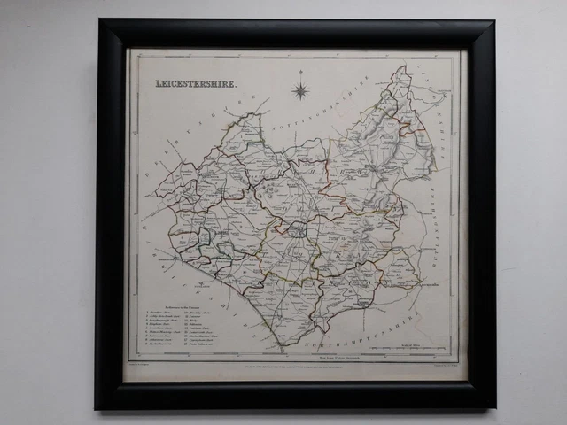 Antique Map Of Leicester Lewis Creighton Topographical Original Colour New Frame
