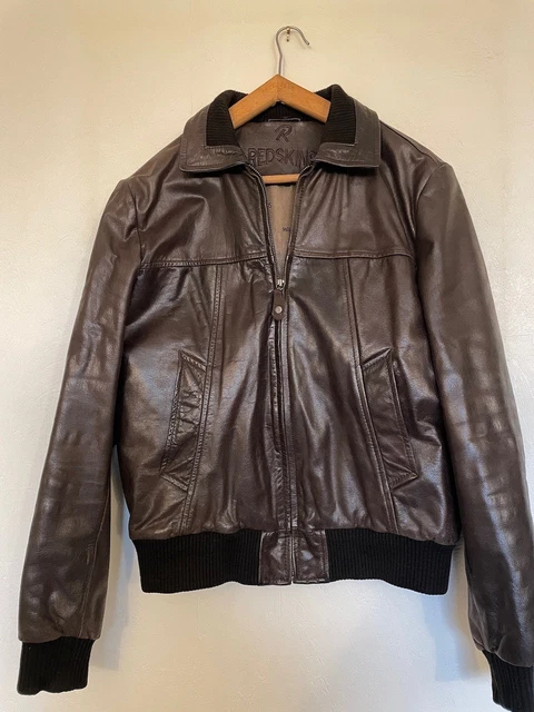 Blouson Cuir Homme Redskins Dragon Teddy – Taille XL, Couleur Aubergine Satin, Doublure Soie – Vintage En Très Bon état