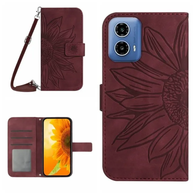 For Motorola Moto G34 5G Skin Feel Sun Flower Embossed Flip Leather Phone case