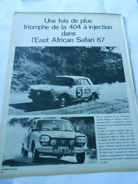 Publicité advertising 1967  Triomphe de ma 404 à injection East African Safari