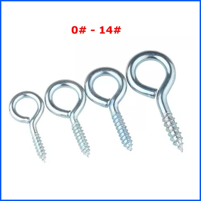 Hook O-Type Lag Eye Screws 0# 1# 2# 3# 4# 5# 6# 8# 10# 12# 14# - Zinc Plated