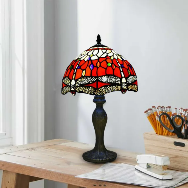 Red Dragonfly Tiffany Style 10" lampada da tavolo paralume vetro colorato lampadina E27 spina Regno Unito